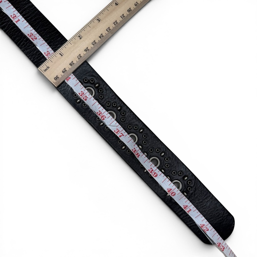 Fossil Boho Hippie Belt L Black Leather Studded Floral Grommet Vintage Y2K - Picture 6 of 7